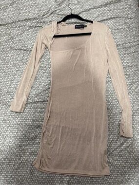PLT Elegant One-Shoulder Tan Dress